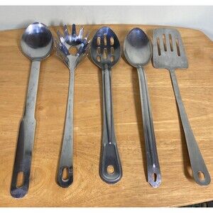 Set of 5 Vintage MCM Heavy-Duty Stainless-Steel Cooking & Serving Utensils